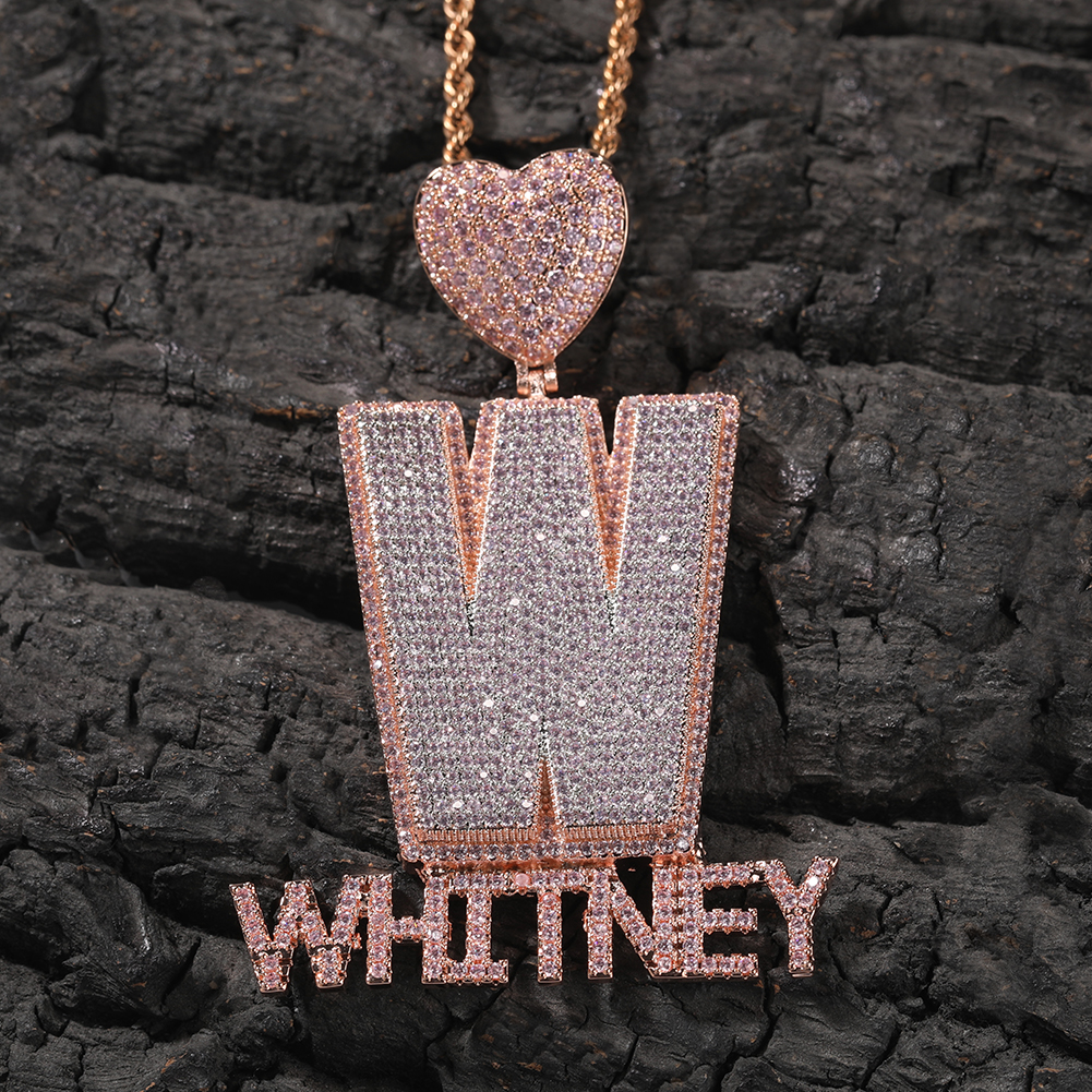 Hip Hop Love Heart A-Z Large Letters Pendant Mens Necklace Full Zircon Jewelry