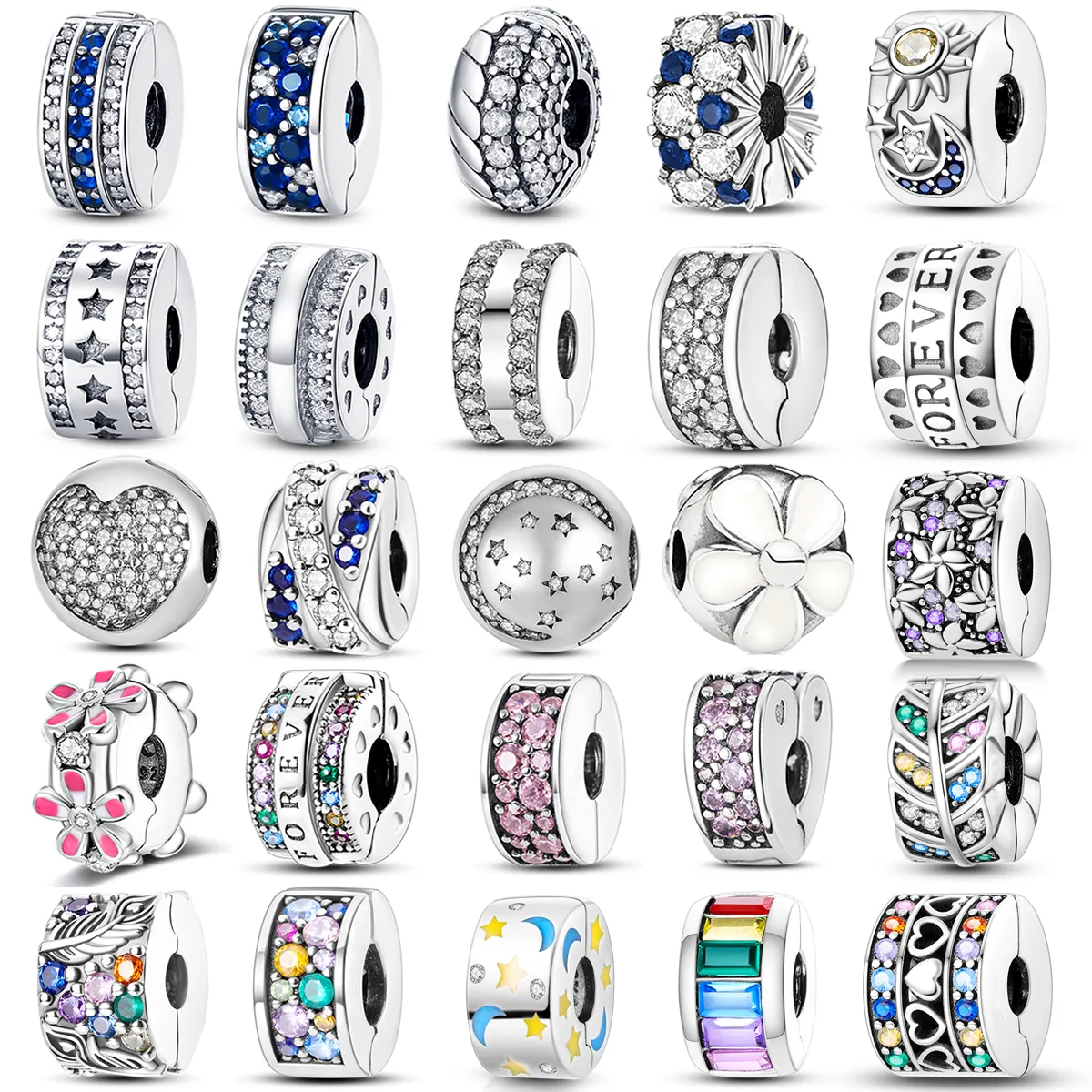 925 Silver Clasp CZ Roadlaying Clip Charming Daisy Bead Stopper Safety Chain Suitable for Original Fashion Bracelet Jewelry Clip Free Shipping