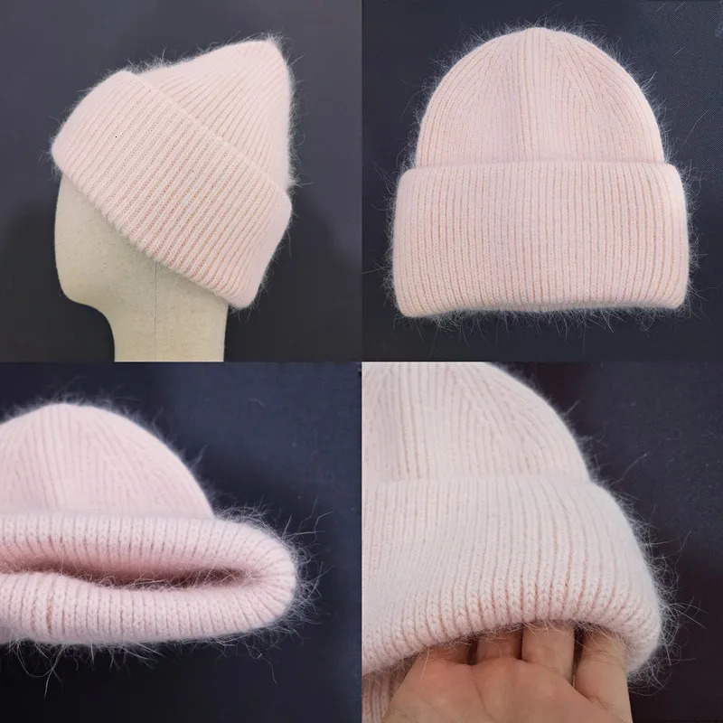Women's Hat Winter Hat Beanie Real Rabbit Fur Bonnet Hats for Women Solid Skullies Knitted Female Fur Winter Hat 231222