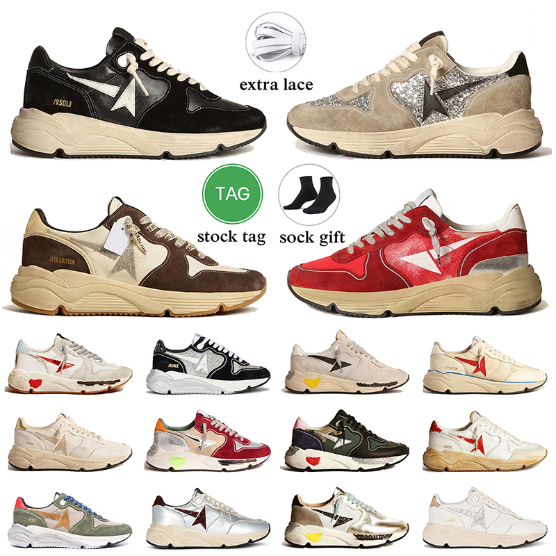 Fashion Luxury Women Mens Designer Casual Shoes Leather Suede Upper Running Sole Sneakers Italy Brand Handmade Loafers Runners Gold Glitter Star