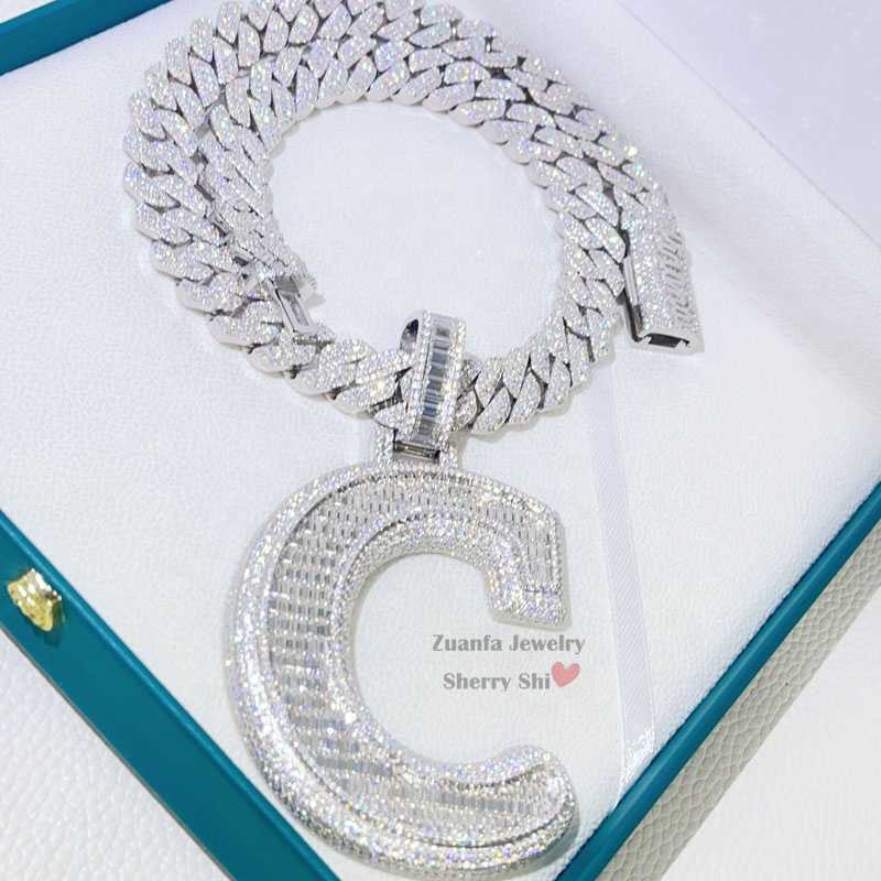 Icy Letter Charm Pendant Real Gold Plated Women Hip Hop Jewelry Iced Out DIY Private Custom Name Moissanite Dia NecklaceCustom alphanumeric