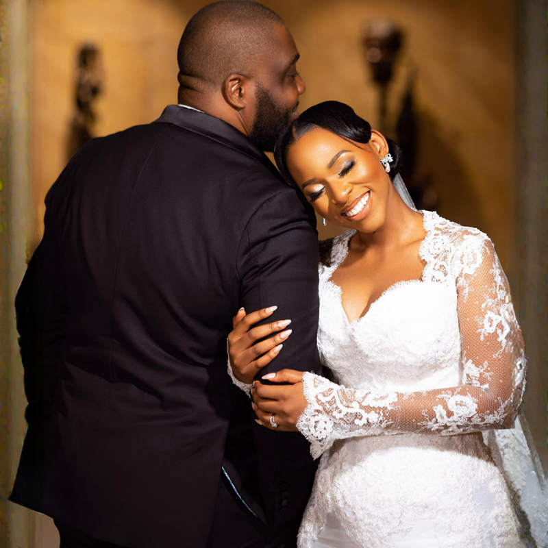 R&W 2024 African Arabic Aso Ebi Wedding Dresses Long Sleeves Elegant Illusion Lace Beaded Mermaid Bridal Gowns for Bride Gorgeous Tiered Tulle Dress D