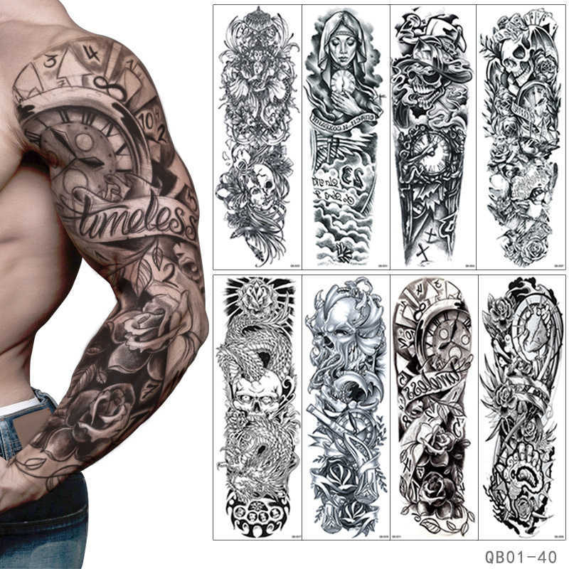Makeup tattoo Full arm sticker waterproof flower full black large picture