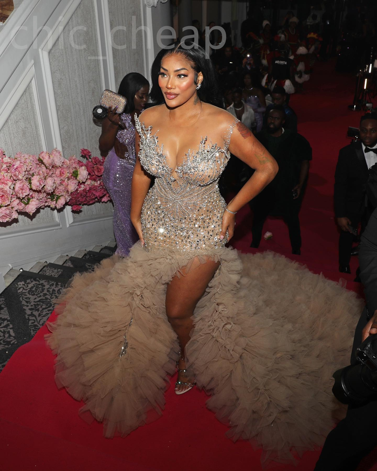 224 Aso Ebi Champagne Mermaid Prom Dress Beaded Crystals Tiers Evening Formal Party Second Reception Birthday Engagement Gowns Dresses Robe De Soiree 