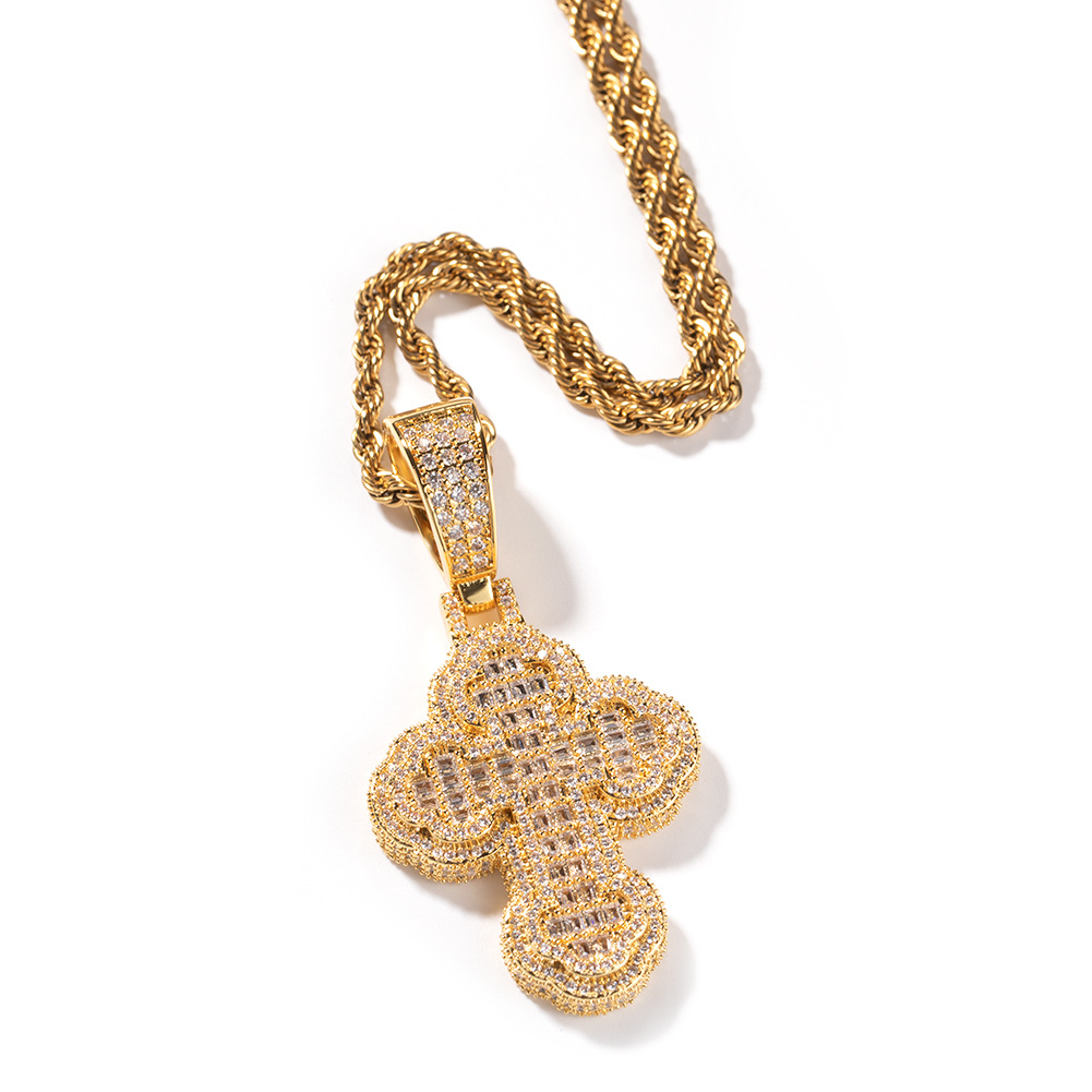 Hip Hop Cross Pendant Necklace TopBling 5A T Zircon 18k Real Gold Plated Religion Jewelry