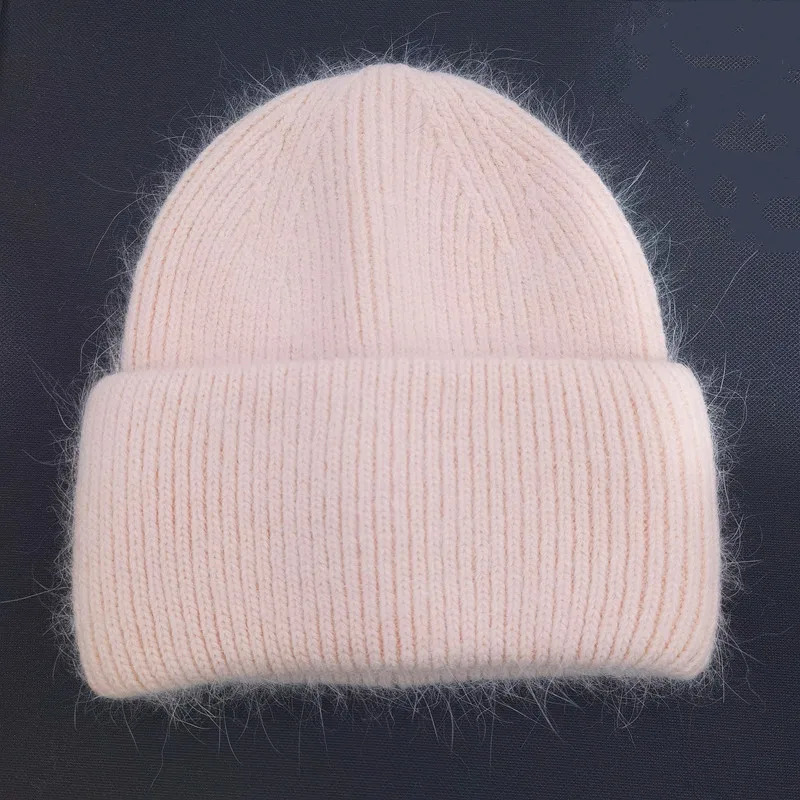 Women's Hat Winter Hat Beanie Real Rabbit Fur Bonnet Hats for Women Solid Skullies Knitted Female Fur Winter Hat 231222