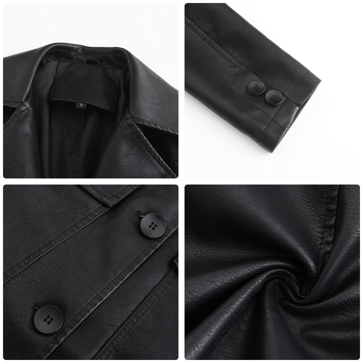 0C 416M39 PALLaS European and American Long Women's Leather Faux Clothes Long Sleeved Windbreaker Fashionable British Coat Flip Collar Single Bre