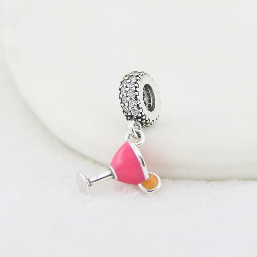 925 Sterling Silver New Genuine Pink S925 Snake Charm Love Potion Murano Glass Heart-Shaped Pendant Beads Suitable For Bracelets, Jewelry Free Shippin