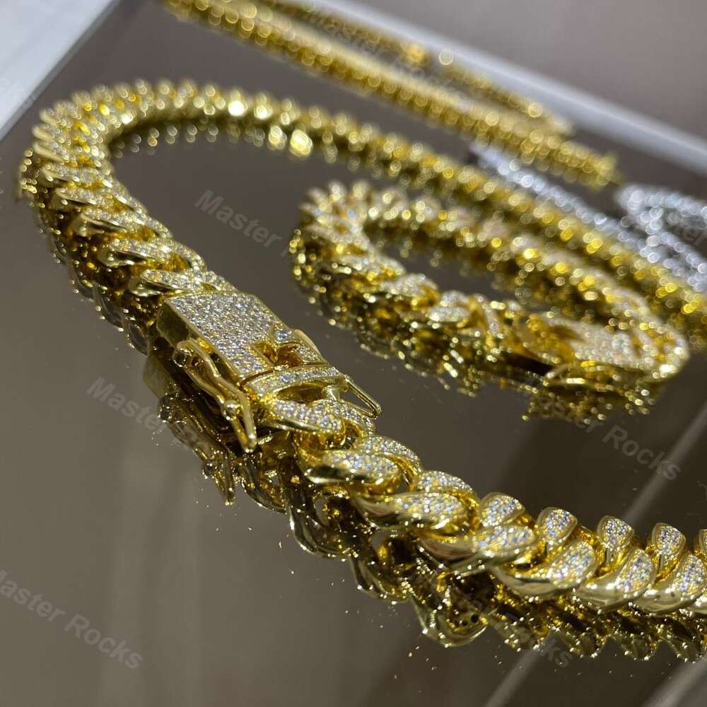 Men Hip Hop Chain for Rapper Pass Diamond Tester Moissanite Cuban Link Chain 10mm 2 Rows Silver Miami Cuban Link