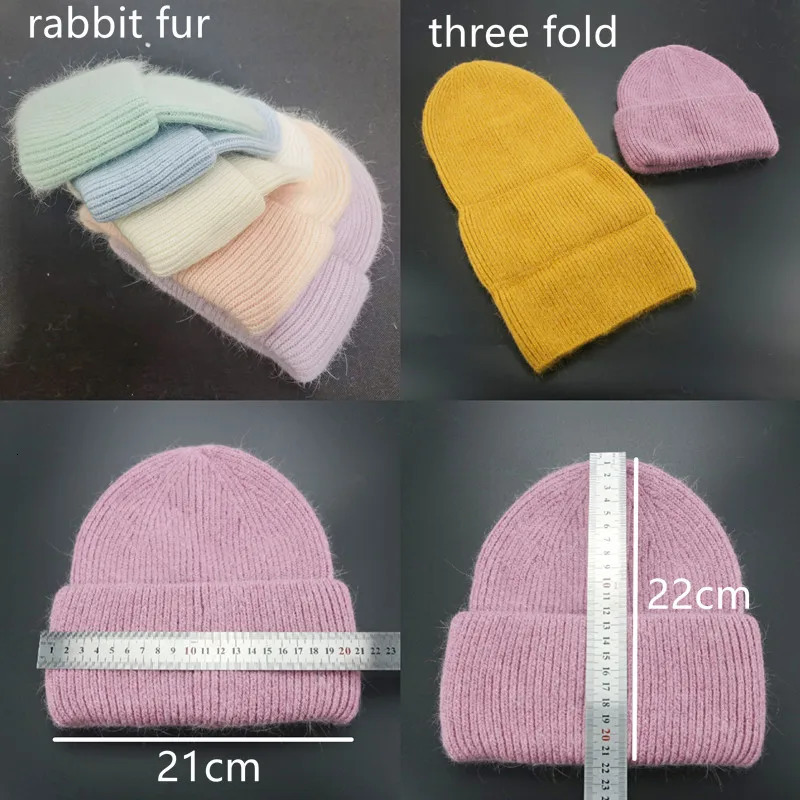 Women's Hat Winter Hat Beanie Real Rabbit Fur Bonnet Hats for Women Solid Skullies Knitted Female Fur Winter Hat 231222