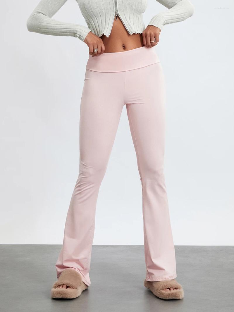 Women's Leggings Women Fold Over Waist Low Rise Flared Yoga Pants Bootcut Bell Bottoms Trousers Y2k Stretch Skinny Loungewear