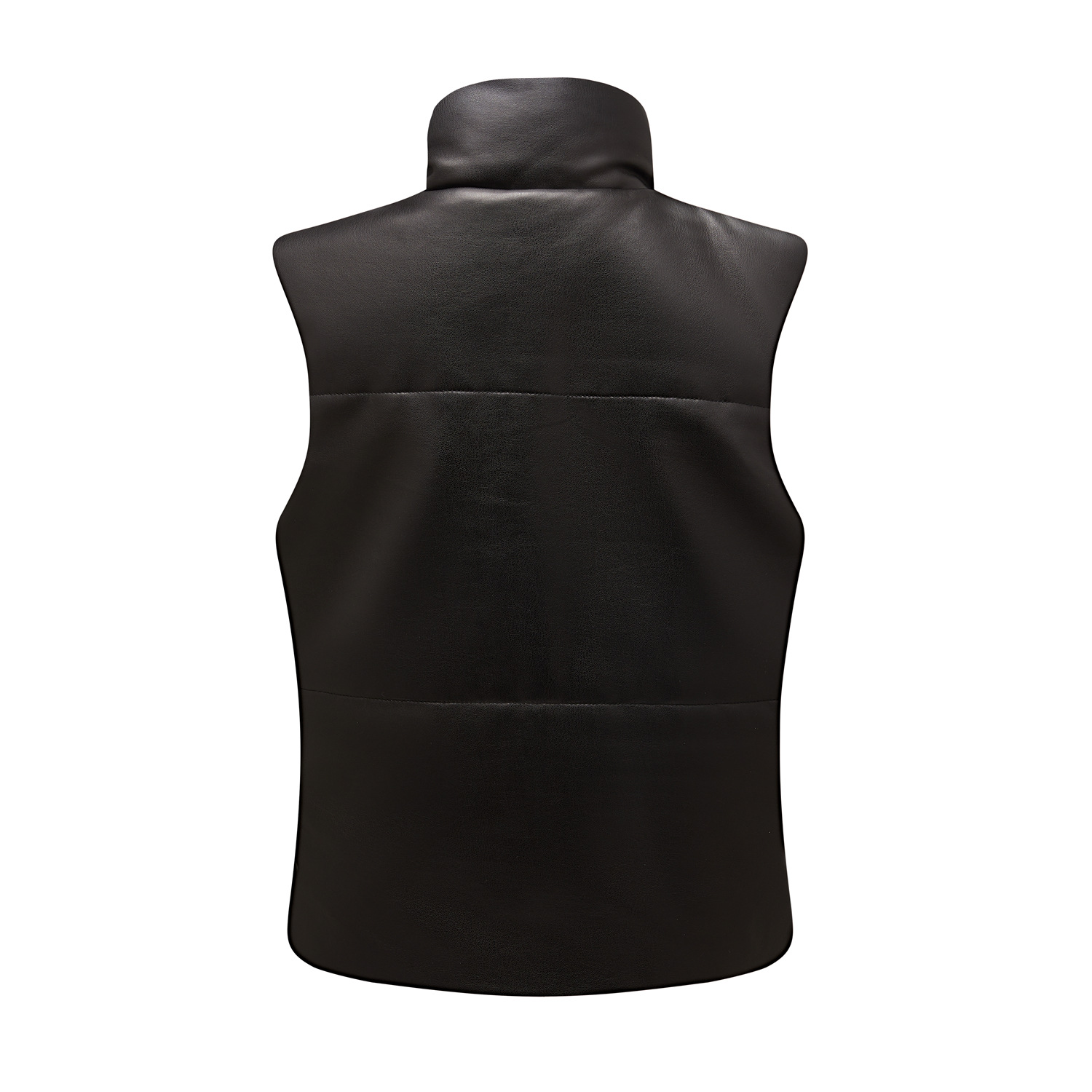 0C407M18 Autumn and Winter Women's Leather Faux Vest Sleeveless Cotton Jacket Fashionable Standing Collar Zipper Coat Solid Color Minimalist