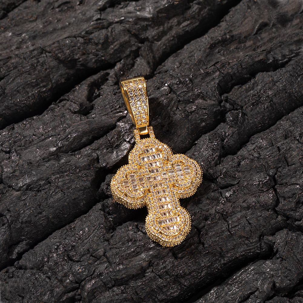 Hip Hop Cross Pendant Necklace TopBling 5A T Zircon 18k Real Gold Plated Religion Jewelry