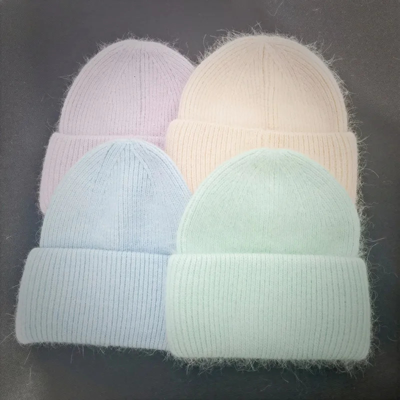 Women's Hat Winter Hat Beanie Real Rabbit Fur Bonnet Hats for Women Solid Skullies Knitted Female Fur Winter Hat 231222