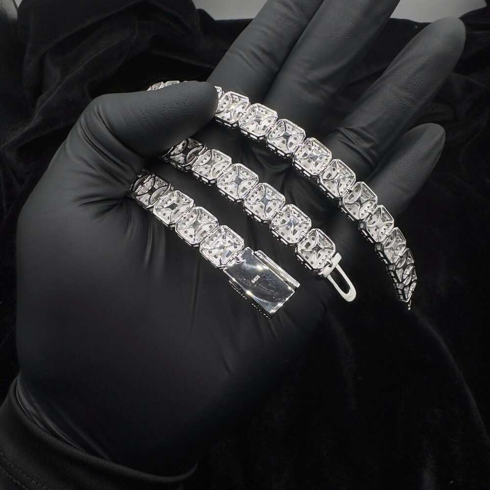 Gold Plated Fashion Jewelry Body Chain 10mm/12mm 925silver Moissanite Hiphop Bracelet Necklace with Square Tennis Chain