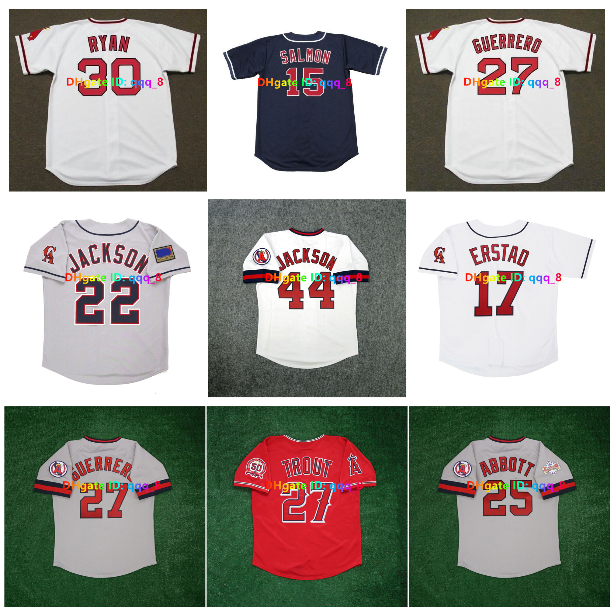 Mike Trout Tim Salmon Nolan Ryan Anaheim Throwback Baseball Jersey Angels Vladimir Guerrero Abbott Bo Jim Edmonds Reggie Jackson Wally Joyner Size S-4XL