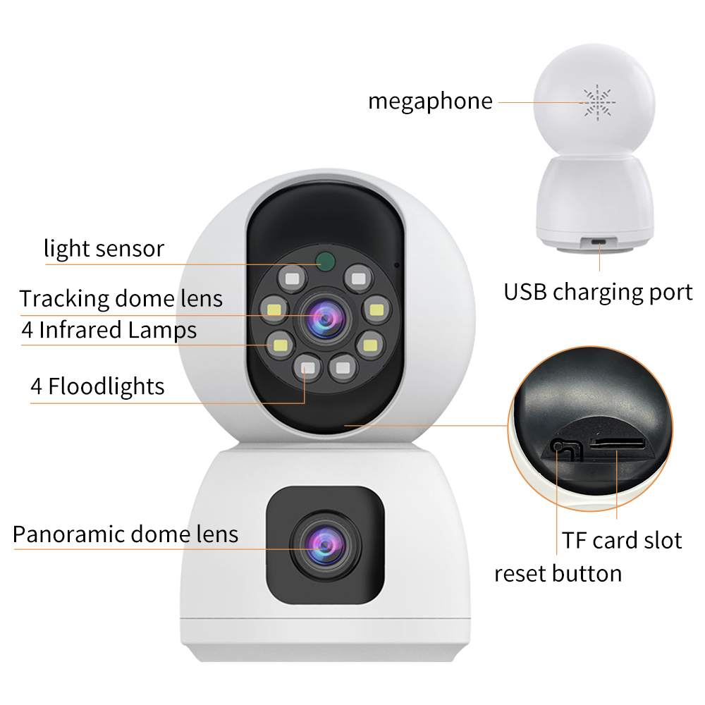 1080P HD WiFi Dual Lens Security Camera 360° Panoramic IR IP Cameras Night Vision Full Color Automatic Human Tracking 4X Digital Zoom Video Security M