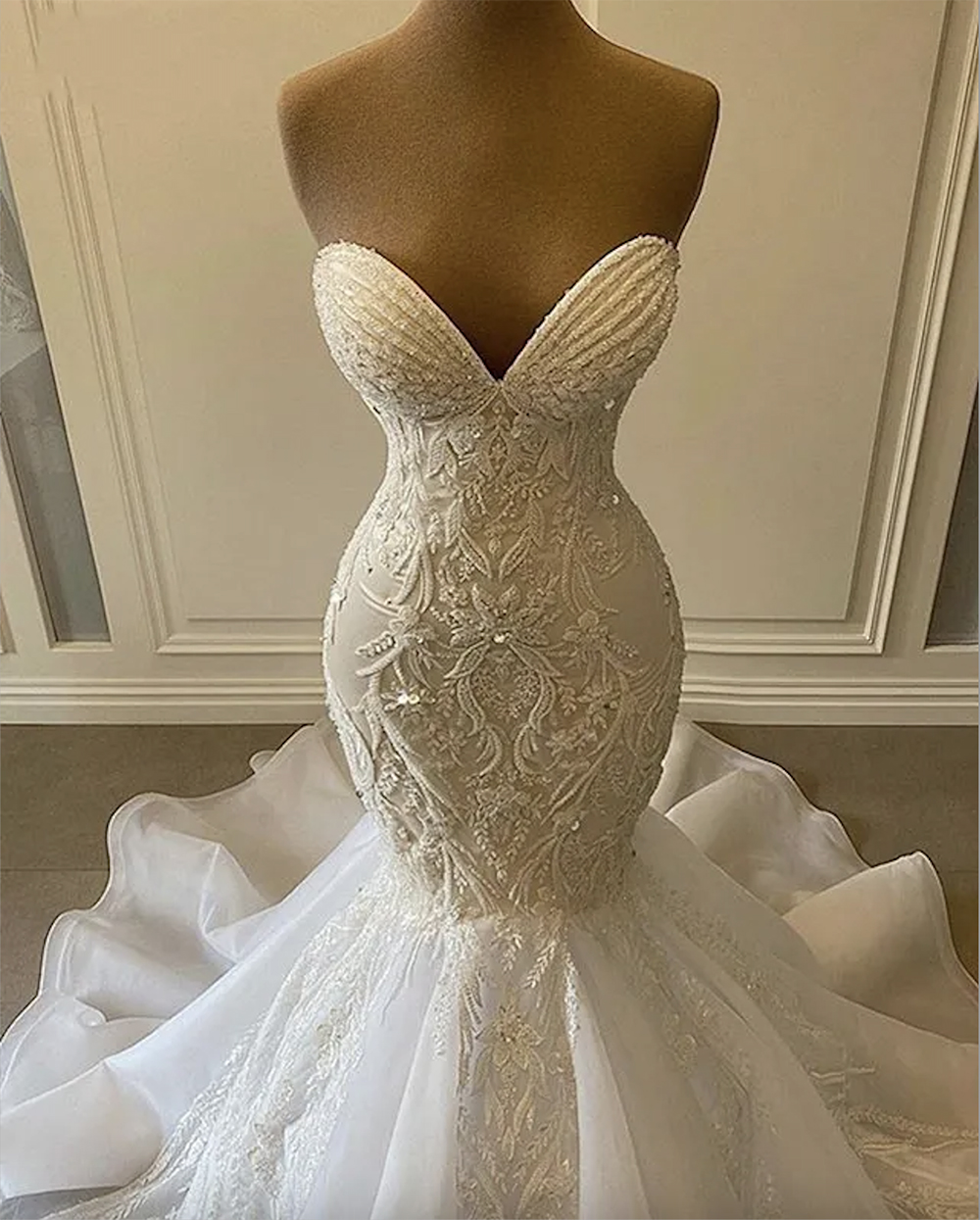 Sexy Sweetheart Mermaid African Dresses 2024 Beaded Embroidery Women White Organza Bridal Wedding Gowns Free shipping
