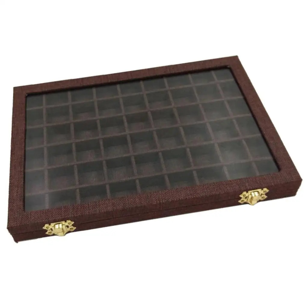 Line Box 54 Grids Clear Glass Lid Rings Holder Showcase Jewelry Packaging Organizer for Earrings Necklaces Bracelets 231225