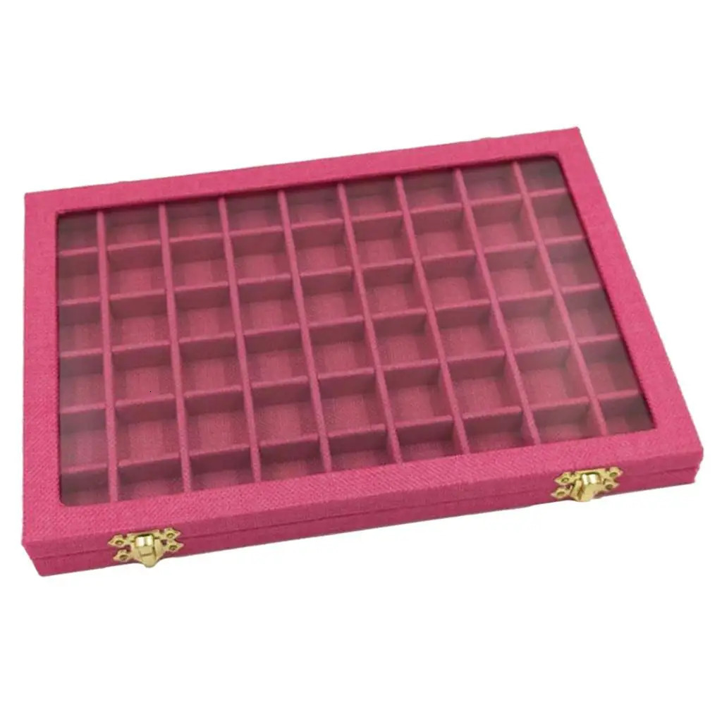 Line Box 54 Grids Clear Glass Lid Rings Holder Showcase Jewelry Packaging Organizer for Earrings Necklaces Bracelets 231225