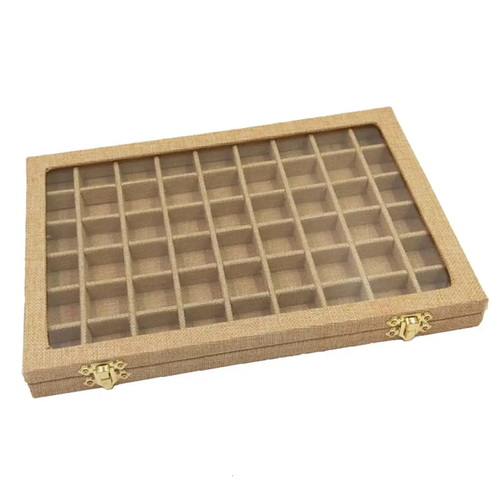 Line Box 54 Grids Clear Glass Lid Rings Holder Showcase Jewelry Packaging Organizer for Earrings Necklaces Bracelets 231225