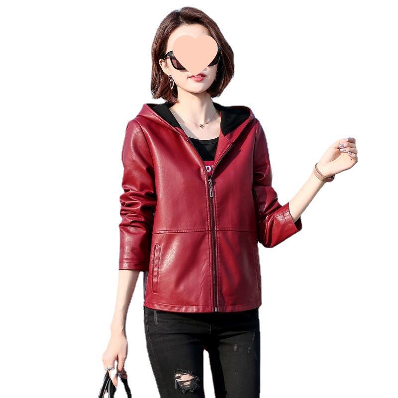 0C459M85 Women's Leather Faux Coats Diane Customization Hooded Leisure Loose Fitting Sheepskin Jacket