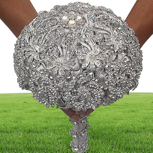 Luxurious Crystal Brooch Bouquet Ivory Gray Crystal Beading Bouquet Satin Wedding Flowers Bridal Bouquets Wedding Accessories