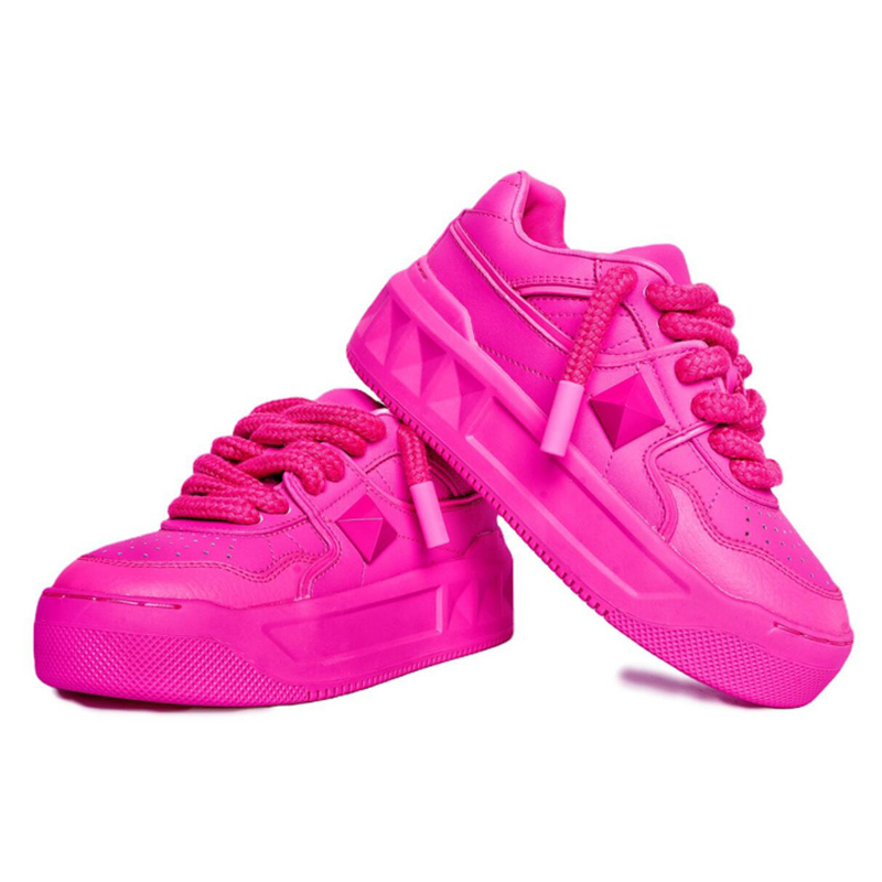 Leather riveted shoes platform booster shoes Women rose red platform shoes casual shoes Fashion sneakers cookie small white shoes