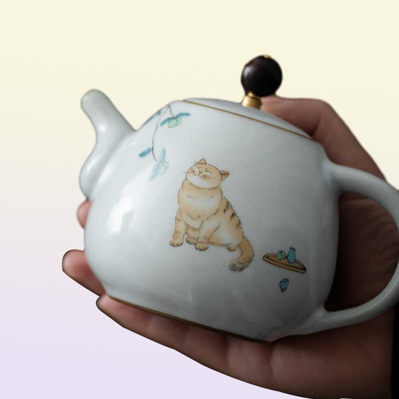LUWU cute cat ceramic teapot traditional chinese pot 280ml 2106211661494