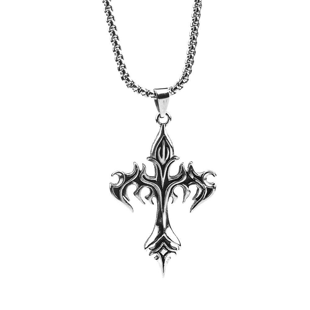 Warrior Mens Cross Emblem Pendant Necklace Simple Skull Taiji Necklaces Stainless Steel Popcorn Chain Party Hip Hop Punk Jewelry Accessories For Men W