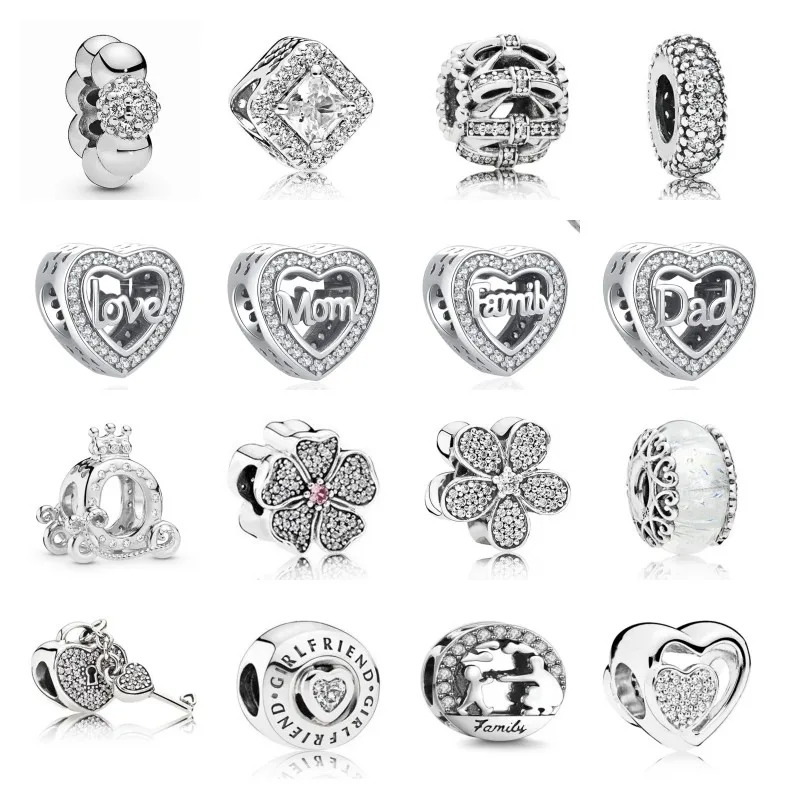 Silver Fit Original Bracelet White Stone Collection Heart Wing Cros Charm Bead DIY Birthday Jewelry Gift Free Shipping