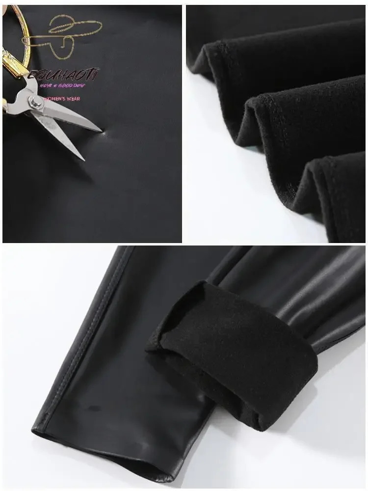 Women's Autumn Sexy Pu Leather Leggings Ladies Winter High Waist Trousers Girl Multicolour Tights Stretch Soft Thin Fleece Pants 231225