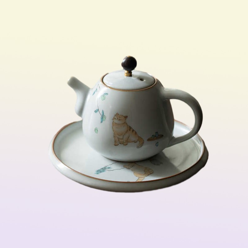 LUWU cute cat ceramic teapot traditional chinese pot 280ml 2106211661494