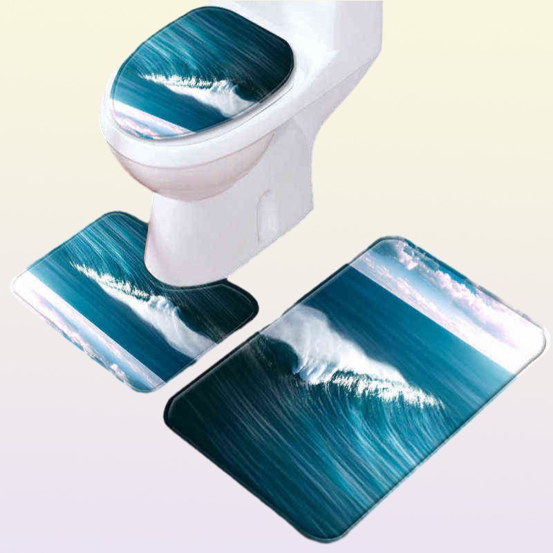 Thregost 3Pcsset Scenic Pattern Bath Mat Toilet Rug Bathroom Soft Absorbent Mats Microfiber Shower Tub Rugs Toilet Floor Carpet L1681965