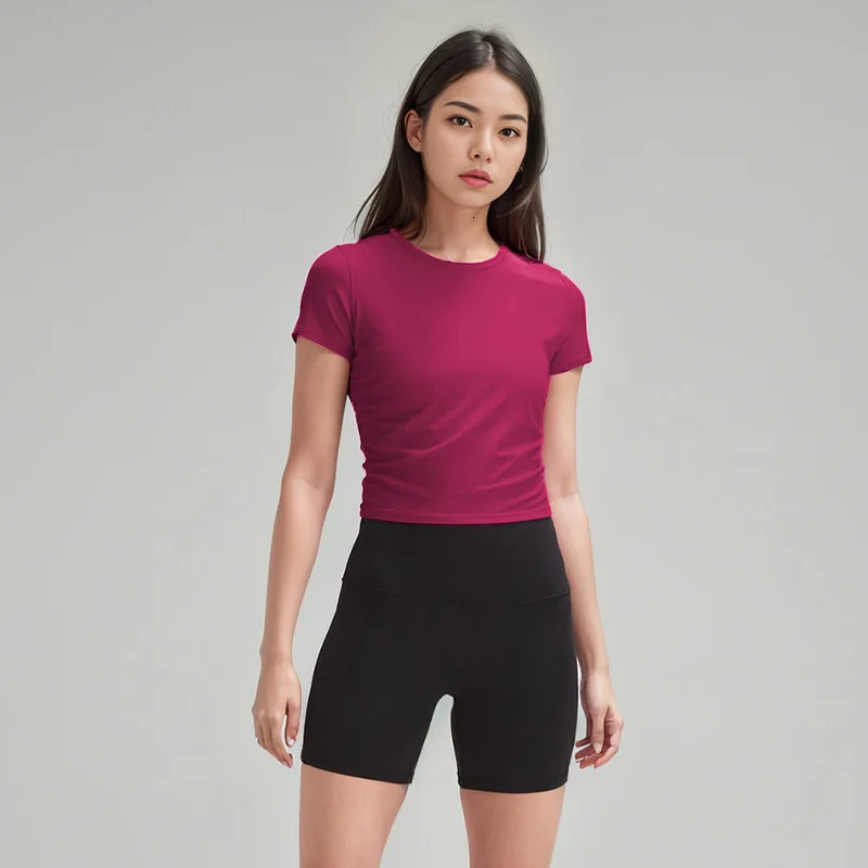 All lt Takes Ridded Women Short Sleeve Yoga Shirts Gym Slim Quick Dry Crop Tops Fitness Sportswear Ladies Workout Clothes 231225