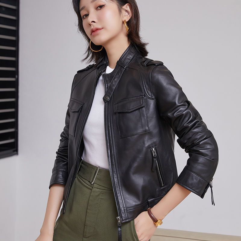 0C453M52 Women's Leather Coats Spring and Autumn Short Style Motorcycle Jacket Retro Style New Odeon Sheepskin Customized