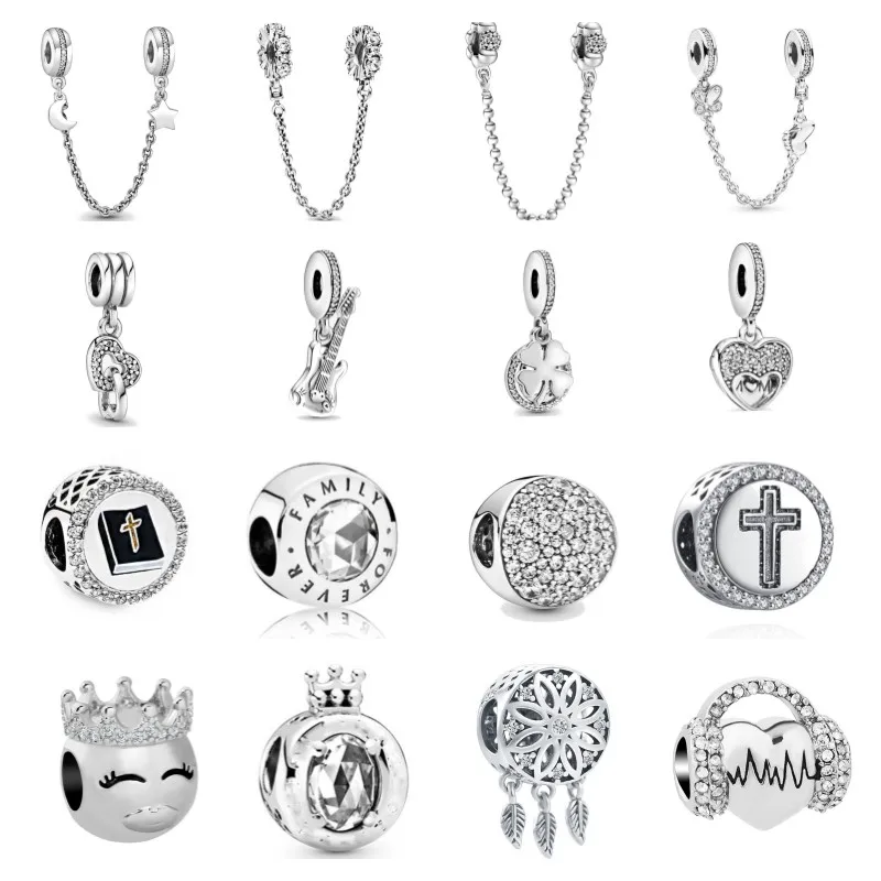 Silver Fit Original Bracelet White Stone Collection Heart Wing Cros Charm Bead DIY Birthday Jewelry Gift Free Shipping