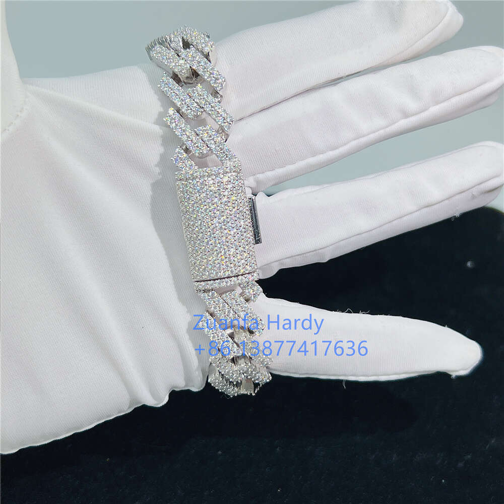 Pass Diamond Tester Hip Hop Jewelry Men Moissnaite Diamond Iced 925 Gold Plated Bangle Cuban Link Chain Bracelet