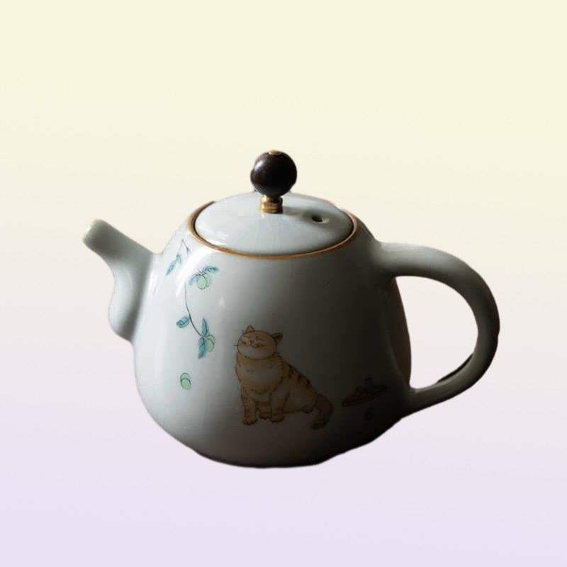 LUWU cute cat ceramic teapot traditional chinese pot 280ml 2106211661494