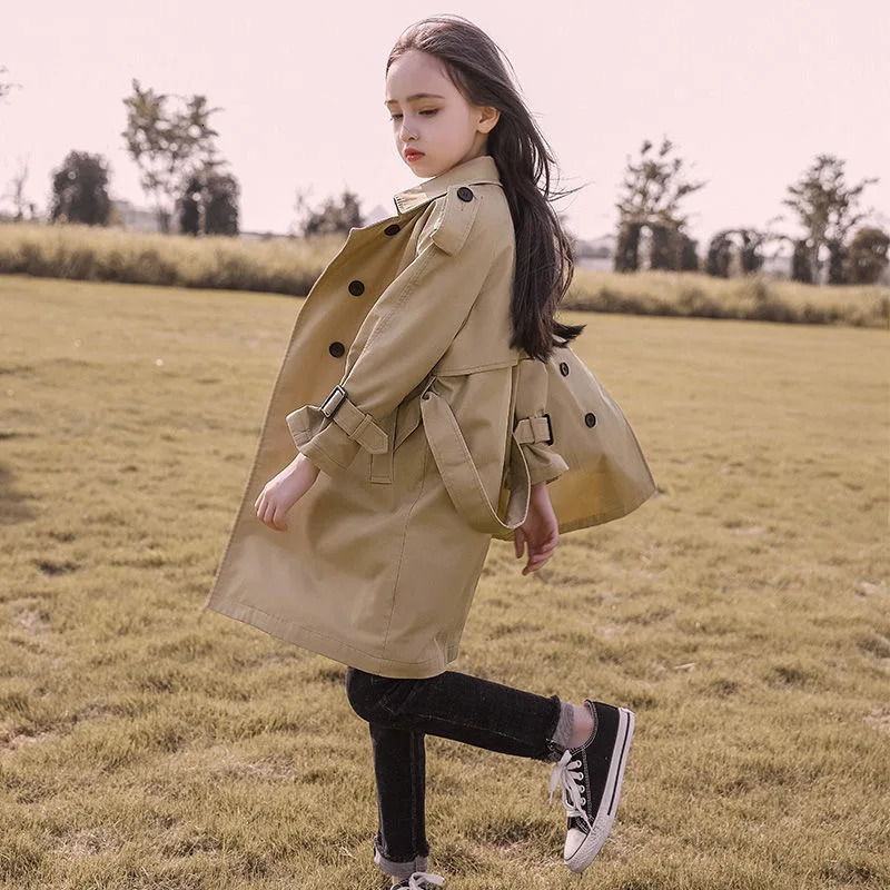 Spring Autumn Cotton Kids Girls Long Trench Coats Fashion England Style Windbreaker Jacket For Girls Teen Children Clothing 231225