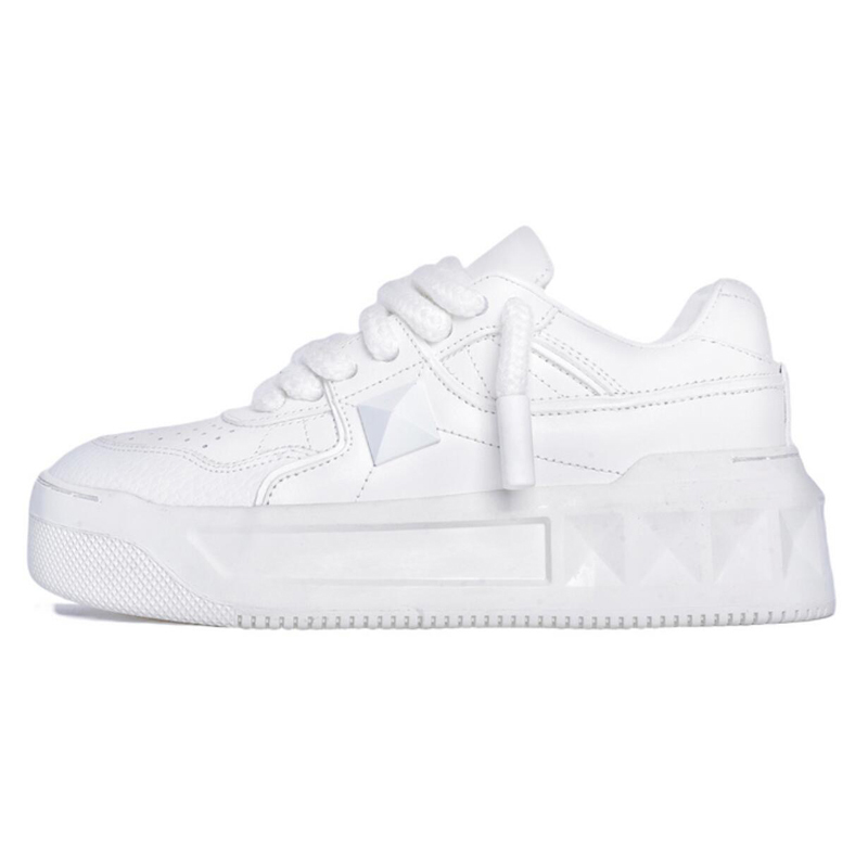 Leather riveted shoes platform booster shoes Women rose red platform shoes casual shoes Fashion sneakers cookie small white shoes