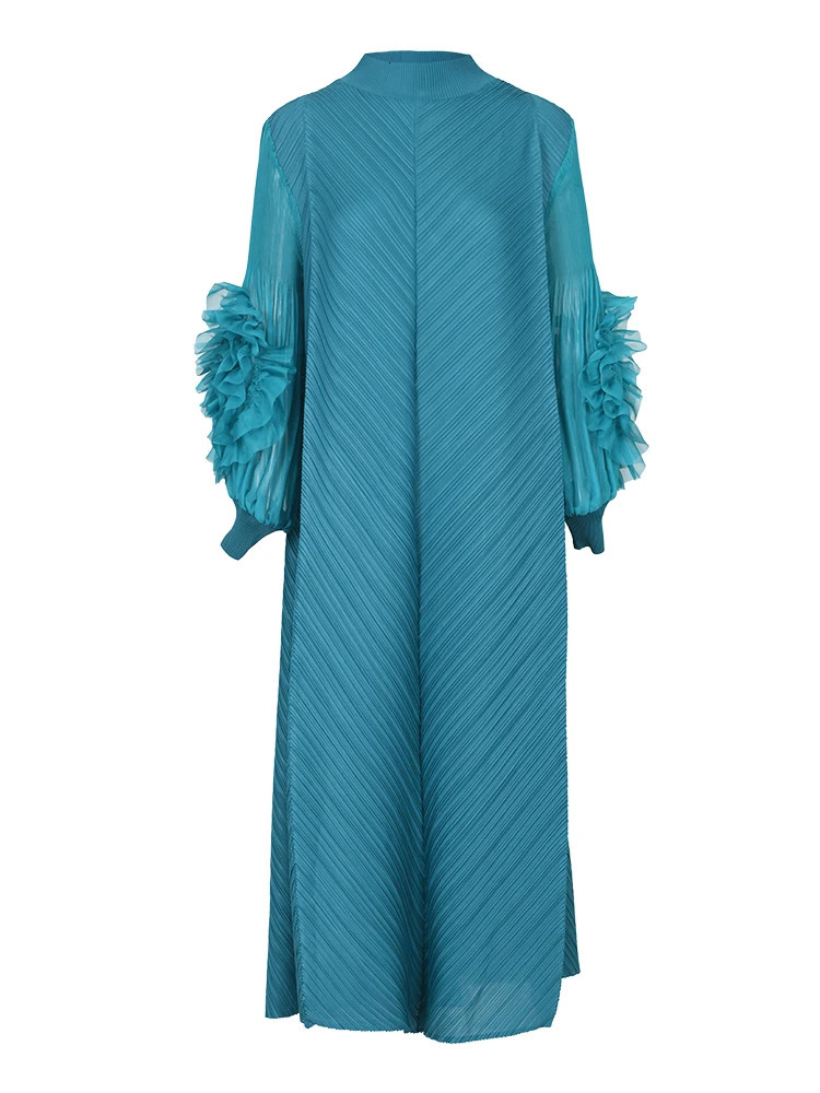 LANMREM Maxi Pleated Dress Round Neck Spliced Fungus Full Sleeve Dresses For Women Spring Clothing 2Qa1331 231222