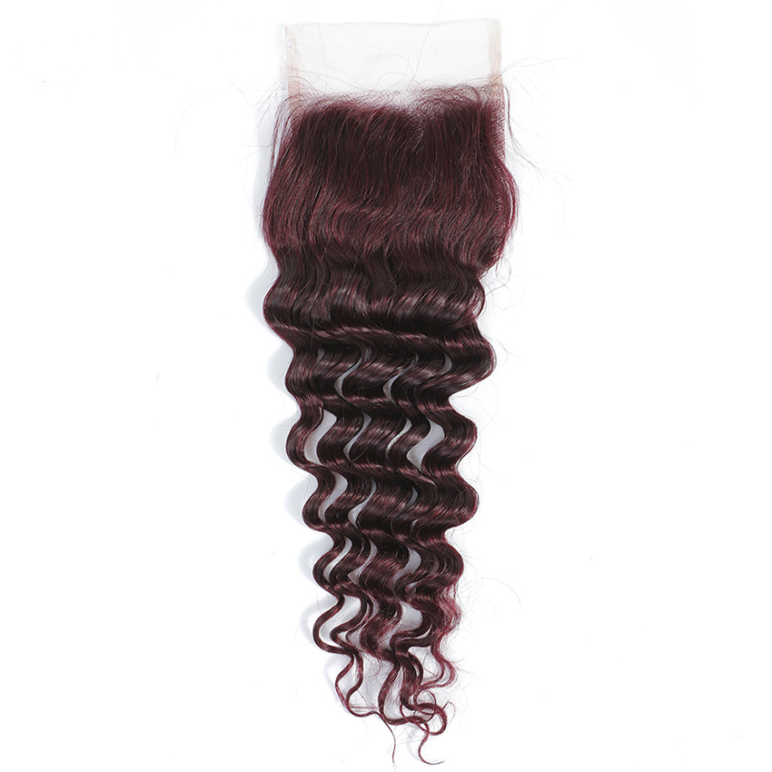 4X4 Lace Closure Free Part Peruvian 100% Human Hair Natural Color Deep Wave 1B/30 27# 99J 10-24inch