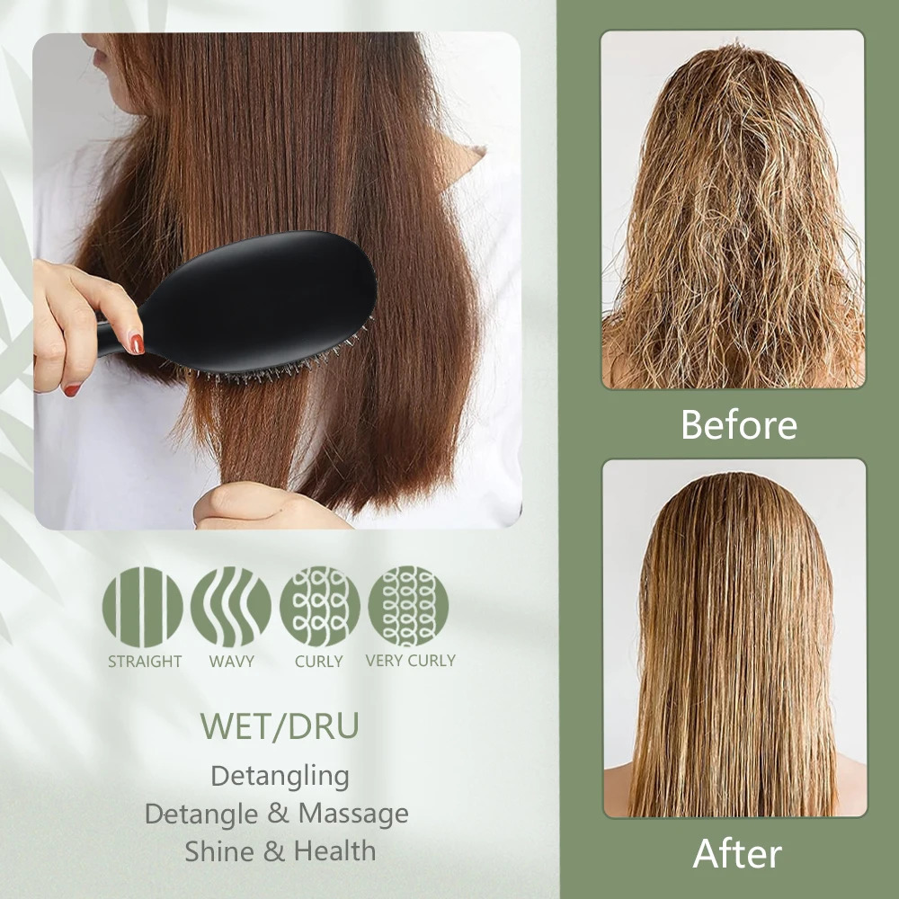 Boar Bristle Hair Brush Nylon Teeth for Women Girl Matte Cushion Styling Smoothing Detangling 231225