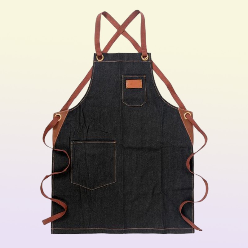 Denim Haircutting Apron For Men Adjustable Salon Hairdresser Tool BBQ Bib Working Uniform Korean Fashion Black Aprons9436396