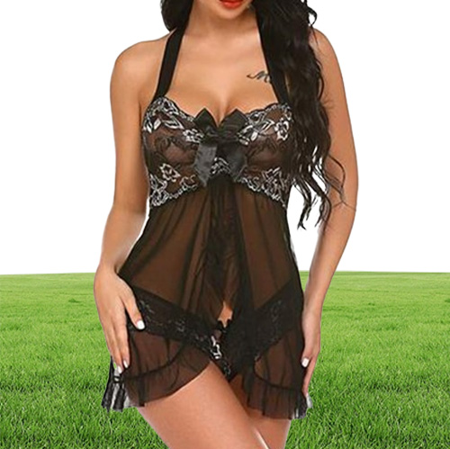 Women Lingerie Sexy Set Fashion Trend Lace Splicing Bandage Underwear Designer Female Three Point Type Plus Size Transparent Pajam1455747