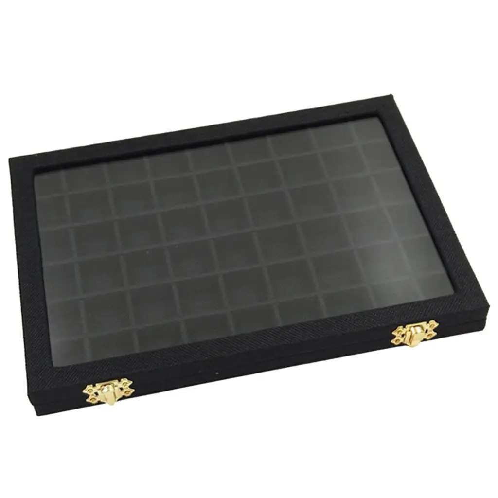 Line Box 54 Grids Clear Glass Lid Rings Holder Showcase Jewelry Packaging Organizer for Earrings Necklaces Bracelets 231225