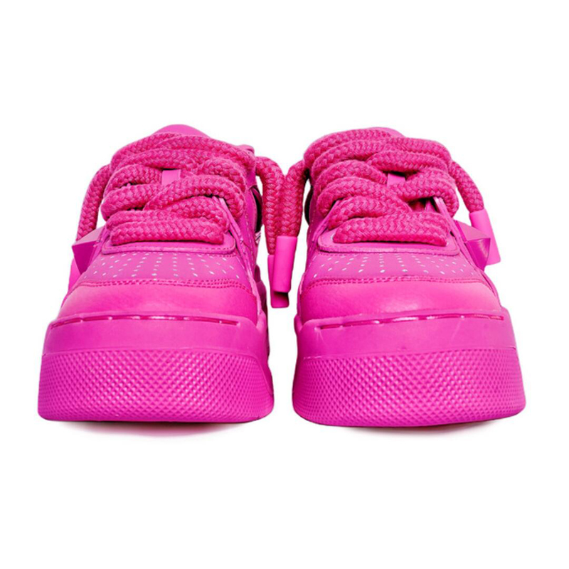 Leather riveted shoes platform booster shoes Women rose red platform shoes casual shoes Fashion sneakers cookie small white shoes