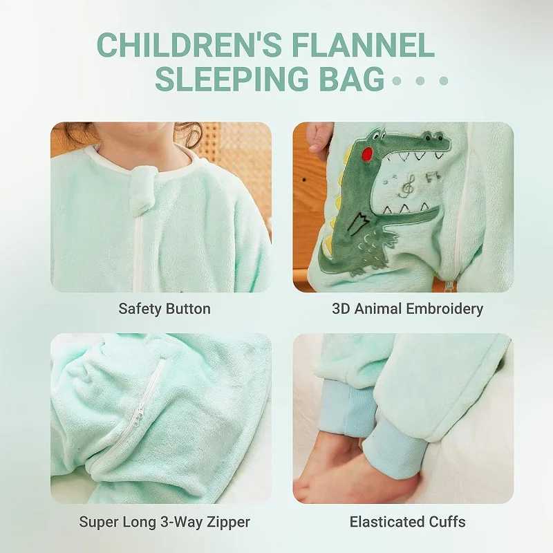 MICHLEY Cartoon Owl Kids Sleeping Bag Cute Flannel Sack Sleepsack Thick Warm Sleepwear Wearable Blanket Bodysuit 1-6T Gifts y250610NLTH