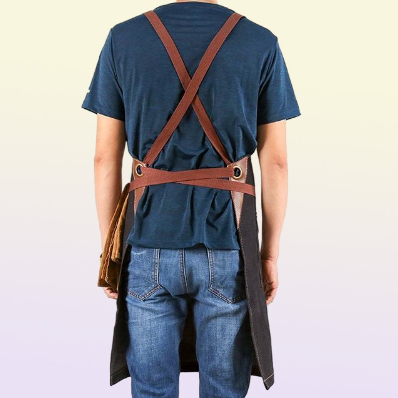 Denim Haircutting Apron For Men Adjustable Salon Hairdresser Tool BBQ Bib Working Uniform Korean Fashion Black Aprons9436396